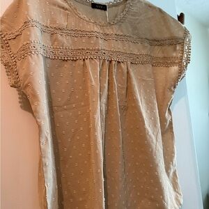 NWT Beige Swiss Dot Lace-Trim Cap Sleeve Top